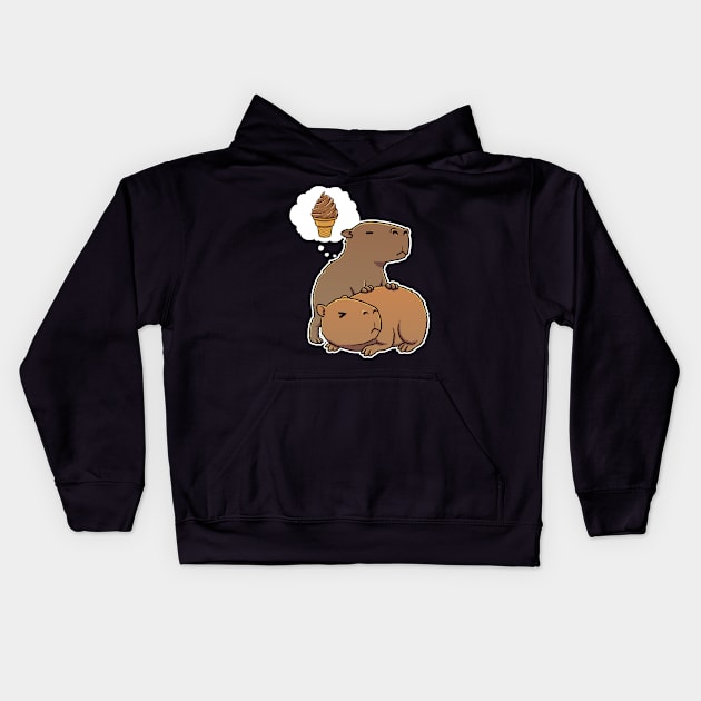 Capybara hungry for Chocolate Ice Cream Cone Kids Hoodie by capydays